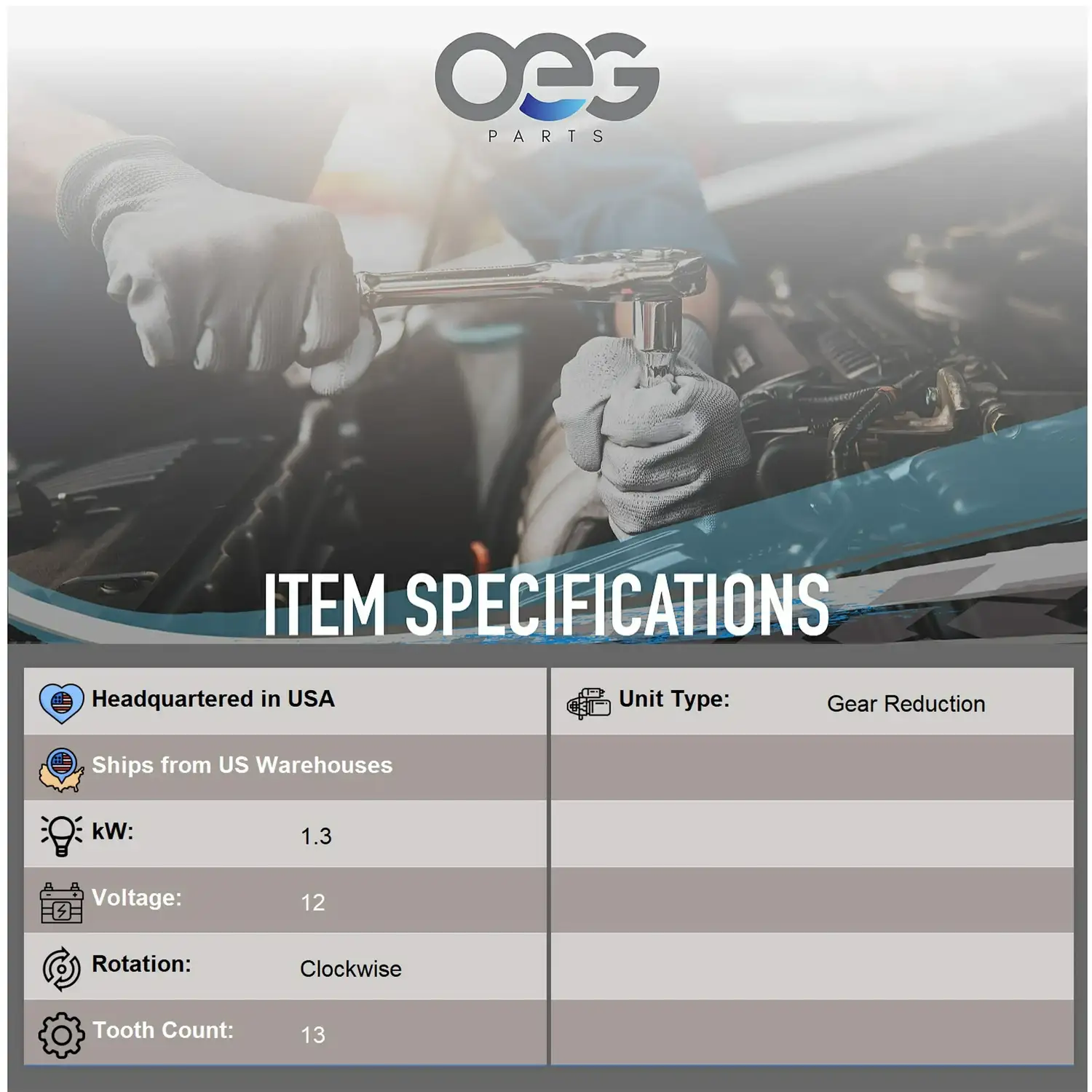 OEG Parts New 12V Starter Motor - Imagen 2
