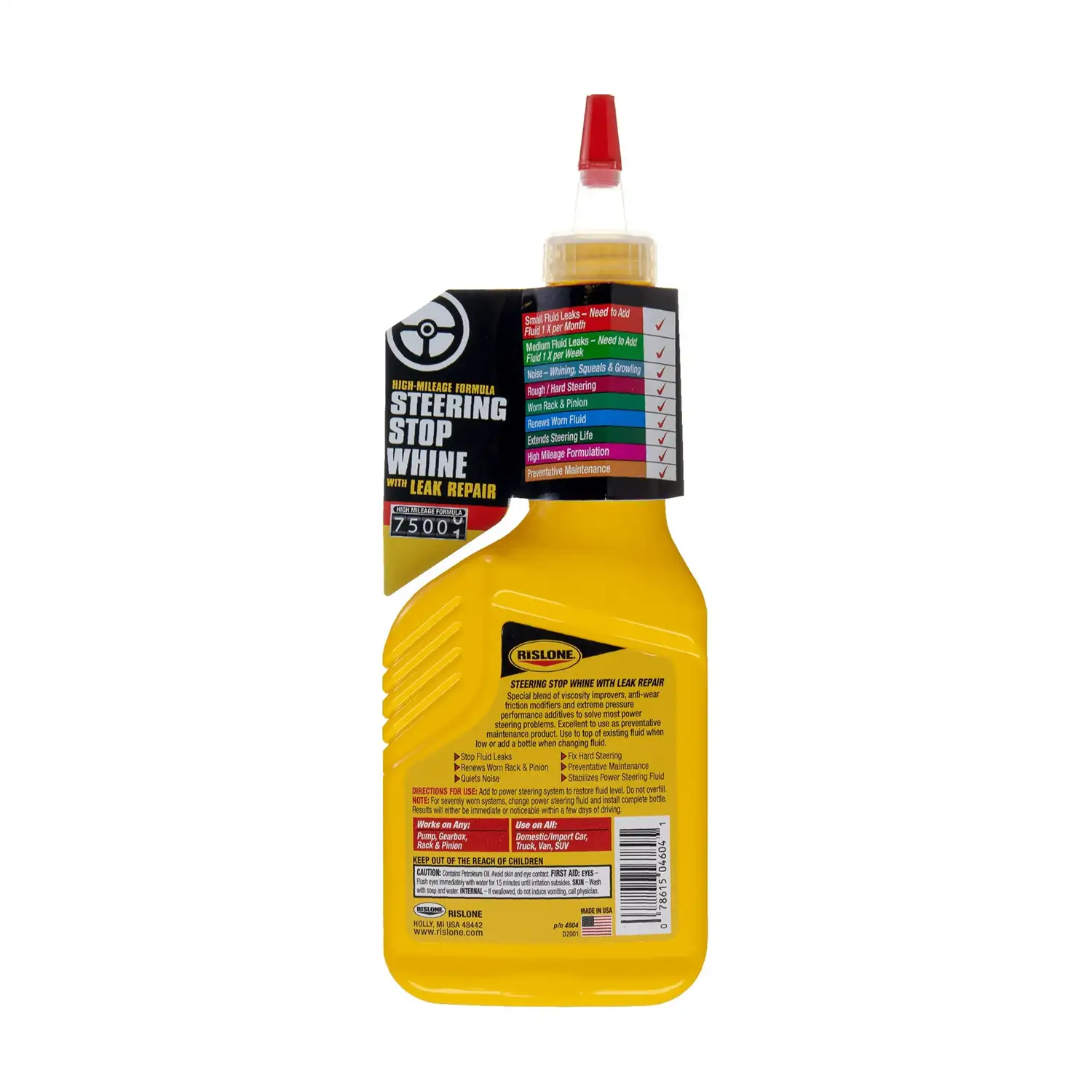 Rislone High Mileage Steering Stop Whine with Leak Repair 4604 Power Steering Fluid, 11.8 oz - Imagen 2